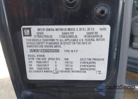 2005 Chevrolet Avalanche 1500 Z71 z USA, uszkodzony, nr VIN 3GNEK12Z95G252888